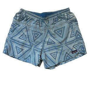 Patagonia Womens Baggies Blue Geometric Triangle Shorts Sz M